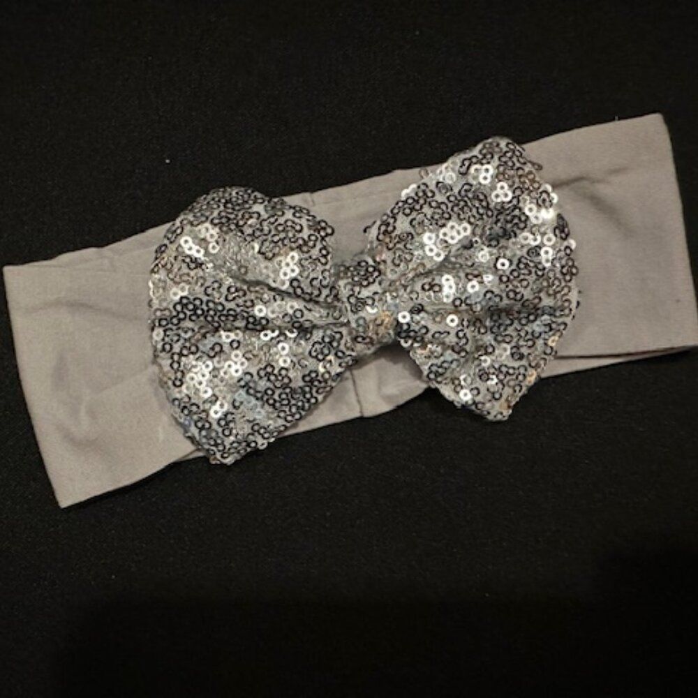 **** Silver on Silver Glitter Big Bow Headband  SSGHB  Handmade NWT Boutique